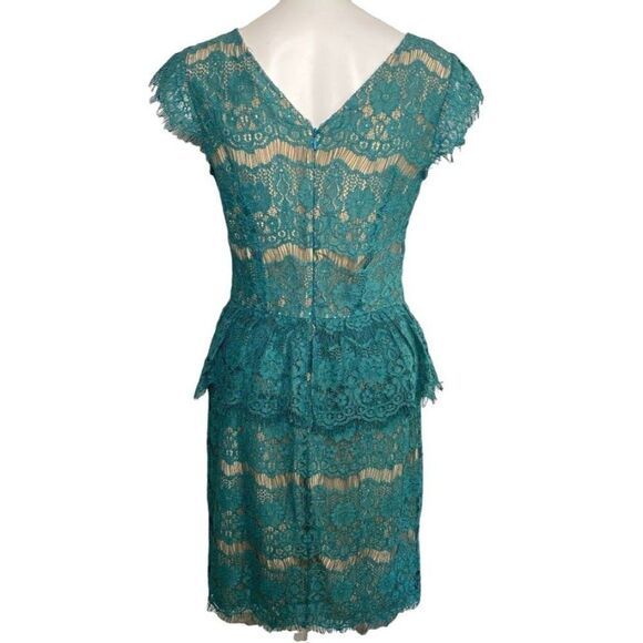 Maeve Anthropologie Elsa Teal Lace Illusion Peplum Sheath Dress Sz XS NEW - Picture 4 of 9